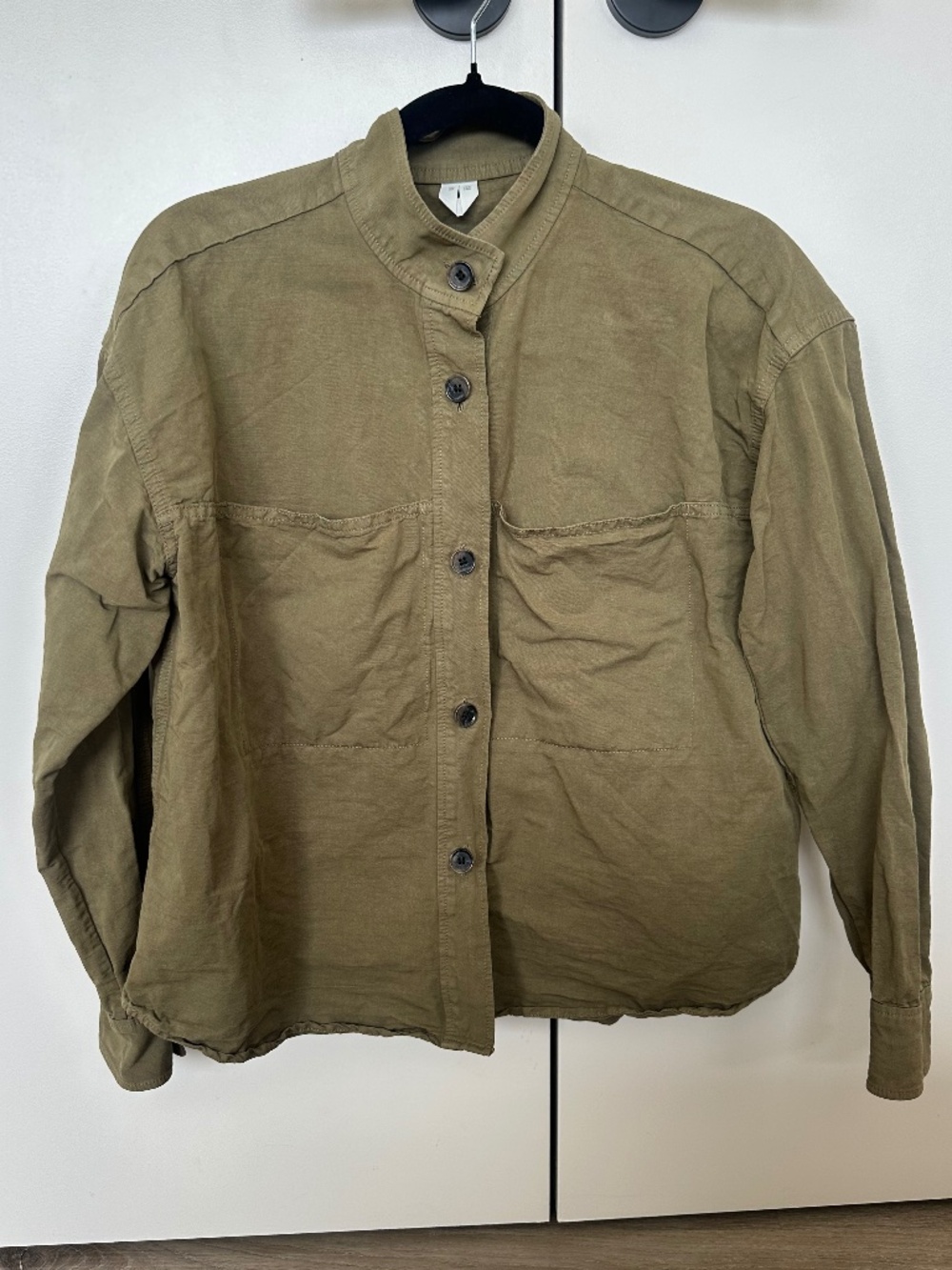 Arket khaki linen cotton womens grandad collar shirt XS